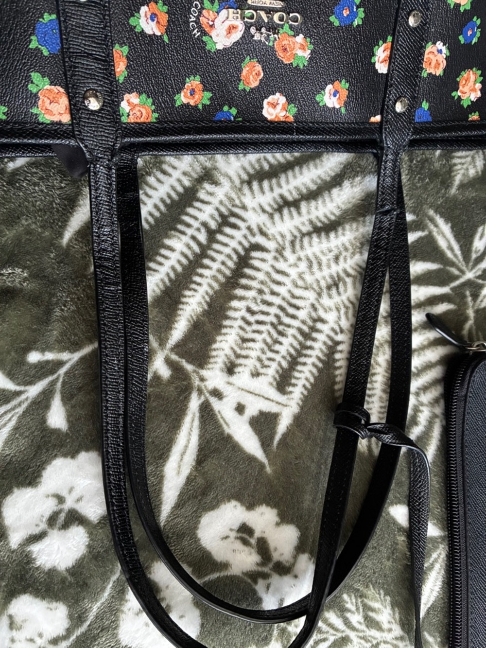 Coach Black Floral Print Tote with Orange and Blue Blooms,REVERSIBLE Bag - Picture 12 of 15